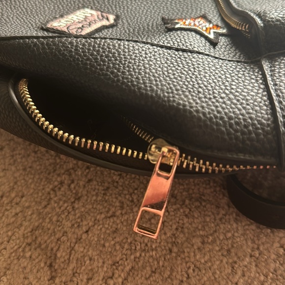 Aldo Black Faux Leather Backpack Punk Patches Embroidery Trendy Unique - Picture 5 of 6